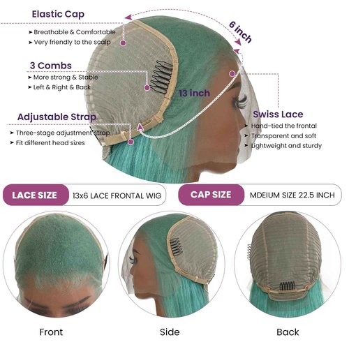 Ubetta Glueless Transparent 13x6 Lace Front Wigs Human Hair Pre Plucked 18 Inch Colored Aquea Blue Wig Human Hair 180% Density HD Straight Lace Front Wigs for Women