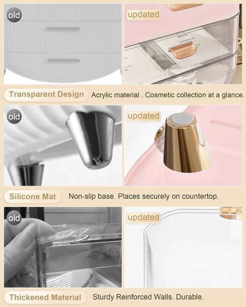 Makeup Organizer, Skincare Holder Bathroom Counter Organizer, Storage Box Cosmetic Display Cases, Teen Girl Gifts Trendy Stuff Make up Organizers for Vanity, Dresser, Countertop (Pink)