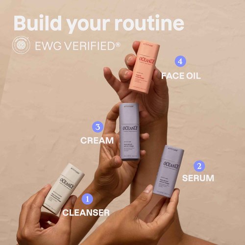 ATTITUDE Oceanly Aging Skin Daily Facial Care Routine Box Set, EWG Verified, Plastic-free, Plant and Mineral-Based Ingredients, Vegan and Cruelty-free, PHYTO AGE, Set of 4 Travel Size Bars