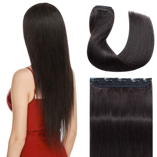 S-noilite One Piece Clip in Extensions Human Hair 5 Clips 3/4 Full Head Natural Black Hair Extension for Women,One-Piece Design Clip on Hairpieces 20 Inch 95g