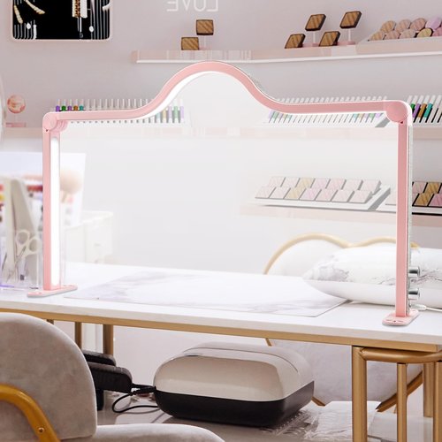 YINGJEE Half Moon Light for Nail Desk, 34.5In Foldable Professional Led Light, 3000-6000K Dimmable Nail Tech Lamp for Manicure, Lash Eyelash Extension, Tattoo, Eyebrows (Pink)