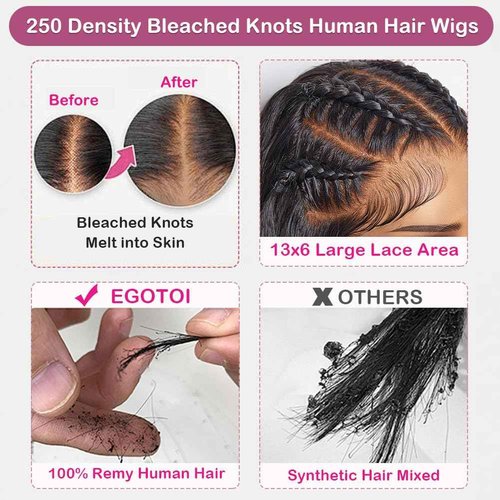 EGOTOI 250% Density Curly HD Transparent Lace Front Wigs Human Hair Deep Wave 13x6 Lace Front Wigs Human Hair 20 Inch Bleached Knots Pre Plucked with Baby Hair for Women 100% Remy Hair Natural Color
