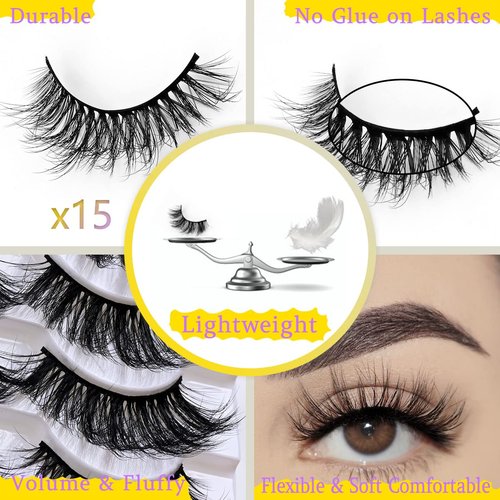 Wholesale Lashes, 3D Faux Mink Eyelash Bulk, 18mm Handmade Reusable Eye Lash, 5 Styles Dramatic Fluffy False Lash with Glitter Portable Packing (Fluffy 5 styles-100 pairs)
