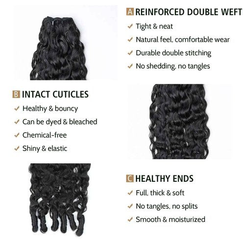 Wequeen 16A Burmese Curly Human Hair Bundles 14 16 18 Inch 100% Unprocessed Brazilian Virgin Hair Quick Weave Bundles Human Hair Extensions Real Human Hair, Natural Black