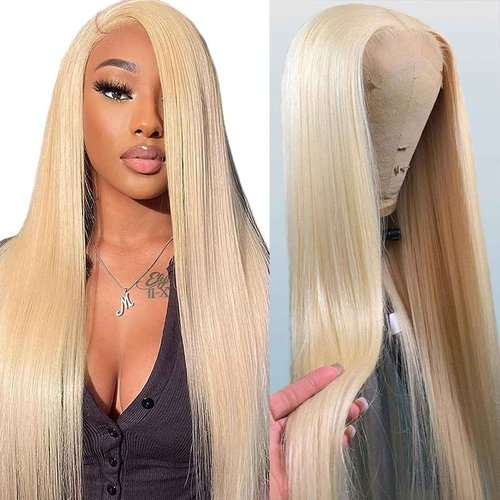 NZINZI 613 Lace Front Wig Human Hair 26 Inch 13x4 Transparent Lace Blonde Lace Front Wigs Human Hair 200% Density Straight Lace Front Wigs Human Hair Pre Plucked 613 HD Lace Frontal Wig Human Hair