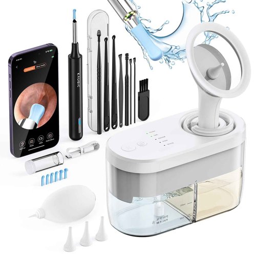 Ear Wax Removal Tool Camera - Ear Irrigation Flushing System & Ear Cleaner with Camera 1080 HD, Ear Flushing Kit for Adults with One-Piece Waste Tank, Earwax Removal Kit with Camera White XL