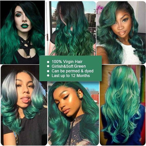 SEXAY Green Brazilian Ombre 1 Bundle 1B/green Color Body Wave Hair Bundles Unprocessed 12A Virgin Human Hair Bundles (22", Body 1B/Green)