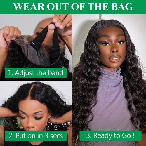 Ehelo 22 Inch Deep Wave Glueless Wigs - Human Hair, 7x5 Deep Wave Closure, 180% Density, Pre Plucked, Pre Cut Lace, Curly, Glueless Lace Front Wigs