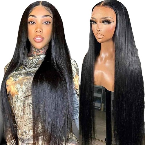 MYSTERY Straight Lace Front Wigs Human Hair 13x4 Lace Front Wigs Human Hair 150% Density HD Lace Frontal Wigs Human Hair for Women Natural Black with Baby Hair (24 Inch)