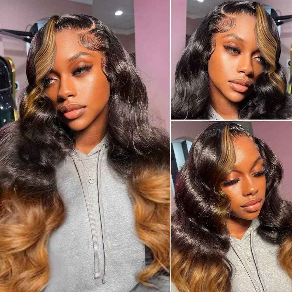 200% Density 13x6 Lace Front Wigs Human Hair Pre Plucked Body Wave HD Transparent Ombre Lace Front Wigs With Baby Hairs Glueless Wigs Human Hair 13x6 Blonde Colored Human Hair Wig For Women 18 Inch