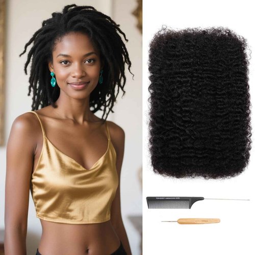 Afro Kinkys Bulk Human Hair 20Inch 60g/pack 100% Natural Black Human Hair For Making Micro Locs, Twists, Braids, Dreadlocks Extensions, Locs Repair, Crochet Braiding Hair