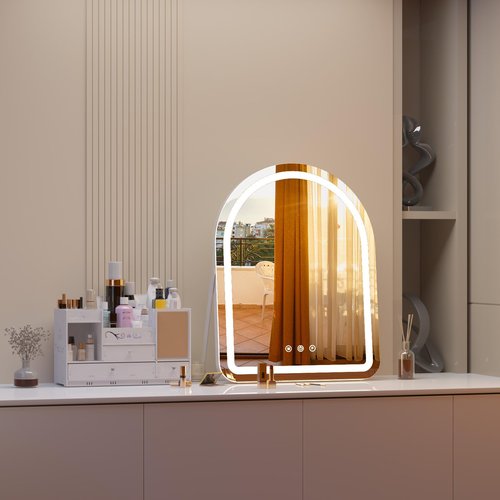 AOBEO Makeup Mirror with Lights, 18" x 22" Vanity Mirror, 3 Color Modes, Dimmable Light, 360 Rotation