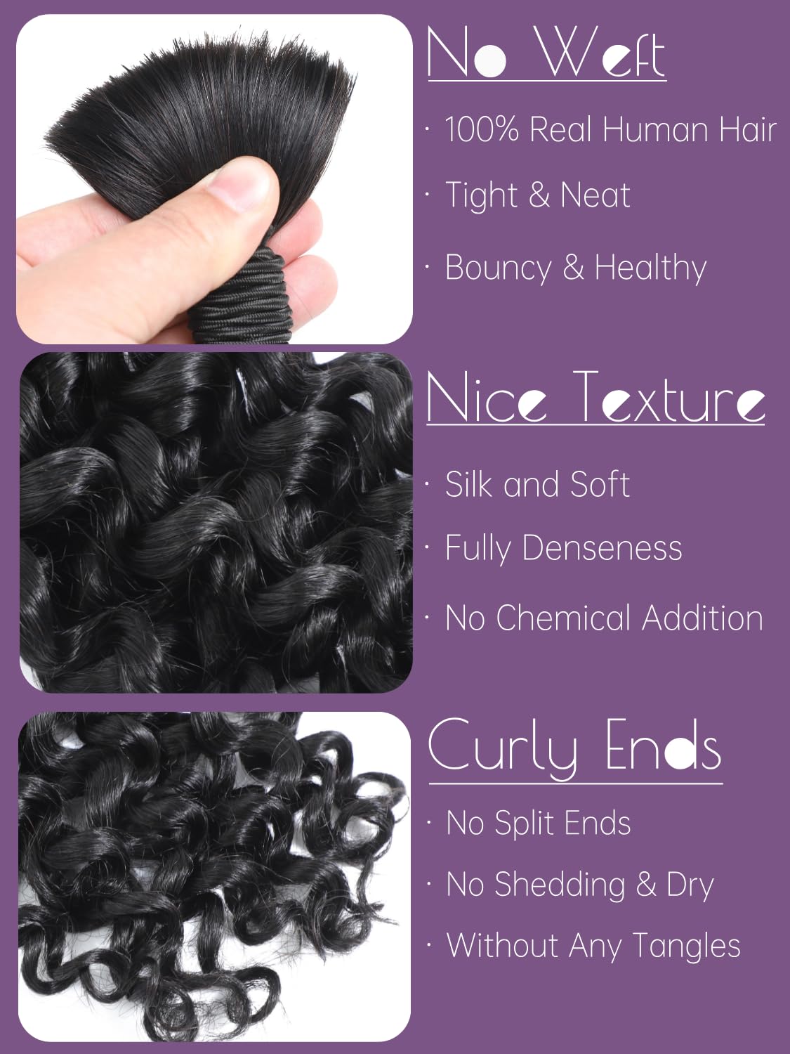 Human Braiding Hair, Boho Braids Human Hair 2 Bundles 100g 24 Inch Water Wave Bulk Human Hair for Braiding No Weft 12A Brazilian Virgin Curly Human Hair Extensions for Wet and Wavy Braiding Hair