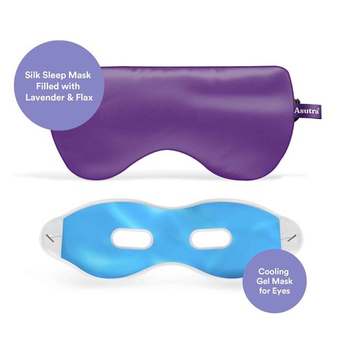 ASUTRA Dorm Set Bundle, 3 Products – Purple Silk Eye Mask Filled with Lavender and Flax Seeds, Melatonin Lotion with Magnesium and Shea Butter, Lavender and Chamomile Aromatherapy Mist