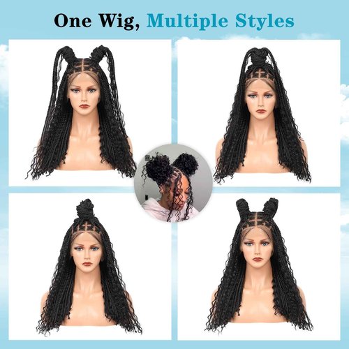 Esnccur 13x8 HD Lace Braided Wigs for Black Women Knotless Box Braid Wig Premium Synthetic Braided Lace Front Wigs with Baby Hair 18 Inch