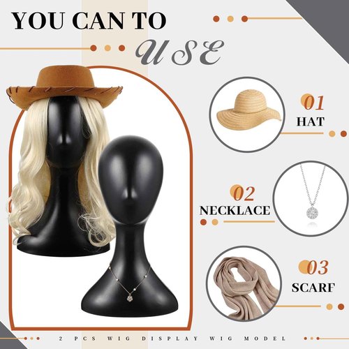 Leinuosen 4 Pcs 16 Inch Professional Mannequin Head Plastic, Realistic Durable Women Model Torso Styling for Wig, Making Styling, Hat, Mask, Headdress, Jewelry, Sunglasses Decor (Black)