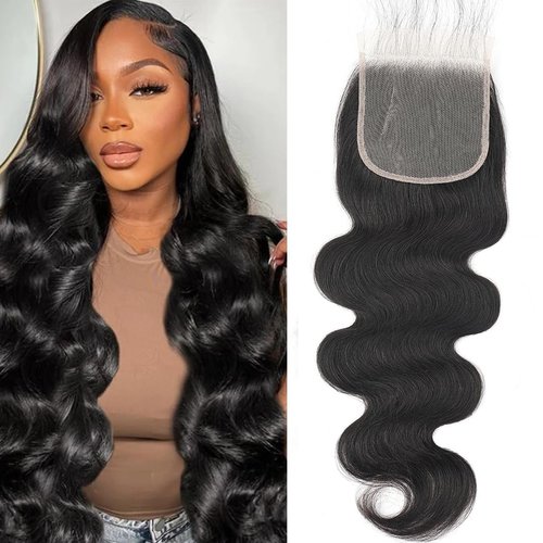 5x5 HD Transparent Closure Body Wave Human Hair Lace Closure Skinlike Brazilian 5x5 Closure 22inch Virgin Body Wave 100% Real Human Hair Free Part Closure Pre Plucked Natural Black Glueless