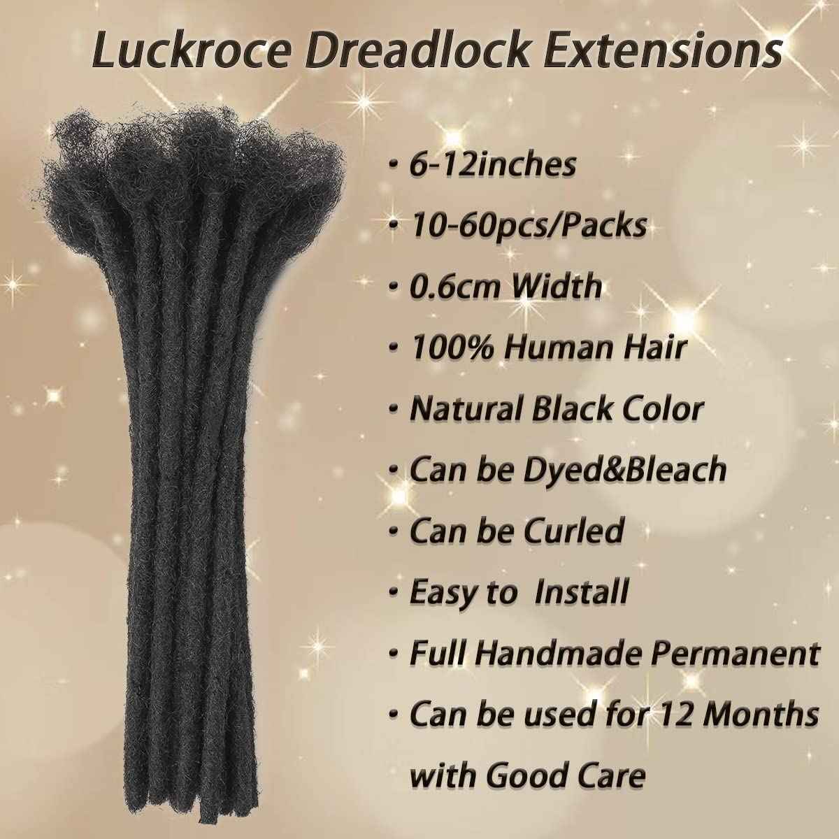 Loc Extensions Human Hair 8inch 30 Strands 0.6cm Width 100% Full Handmade Permanent Dreadlock Extension Human Hair for Women/Men Can Be Dyed Bleached Curled (Width 0.6cm Natual Black)