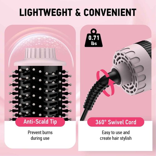 Hair Dryer Brush Blow Dryer Brush in One, MiroPure 4 in 1 Hair Dryer and Styler Volumizer with 4 Speed Temp Settings, Hot Air Brush with Oval Barrel for All Hair Style and Fast Drying, Pink