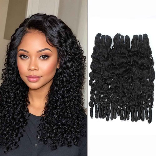 Wequeen 16A Burmese Curly Human Hair Bundles 14 16 18 Inch 100% Unprocessed Brazilian Virgin Hair Quick Weave Bundles Human Hair Extensions Real Human Hair, Natural Black