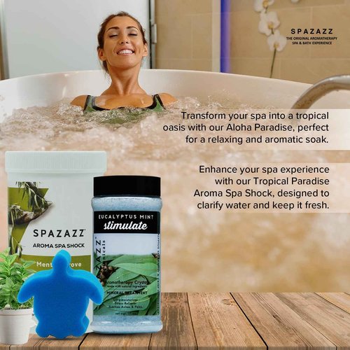 Spazazz Aromatherapy Bath Salt & Scented Spa Shock Set. Non Chlorine Mentha Grove Spa Shock & Eucalyptus Mint Hot Tub Bath Salt Crystals. Oxidizing Water Clarifier, Scum Absorber & Hot Tub Care eBook
