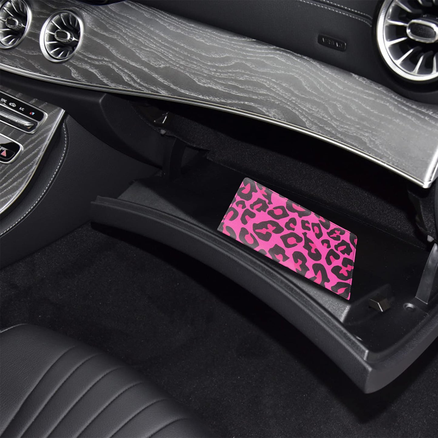 LumiMokki Premium Car Registration & Insurance Card Holder with Magnetic Shut, Vehicle Glove Box Car Organizer - For Documents, Cards, License (Leopard B)