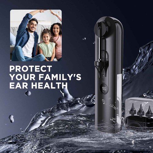 Ear Wax Removal Tool-Ear Cleaner-Ear Cleaning Kit, Safe & Effective Electric Triple Jet Stream Ear Cleaner with 6 Reusable Tips USB Rechargeable