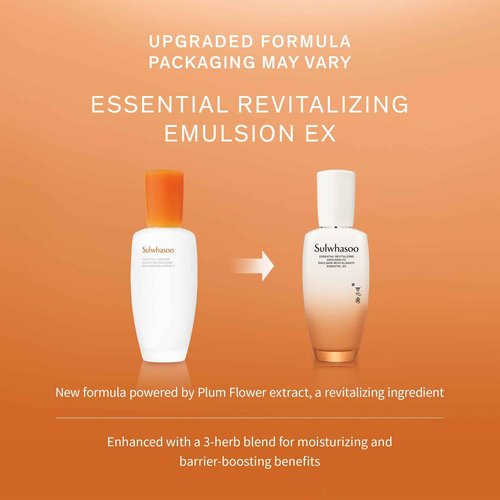 Sulwhasoo Essential Revitalizing Emulsion EX - Lightweight, fast-absorbing lotion that delivers 24-hour hydration while visibly soothing and supporting the skin barrier.