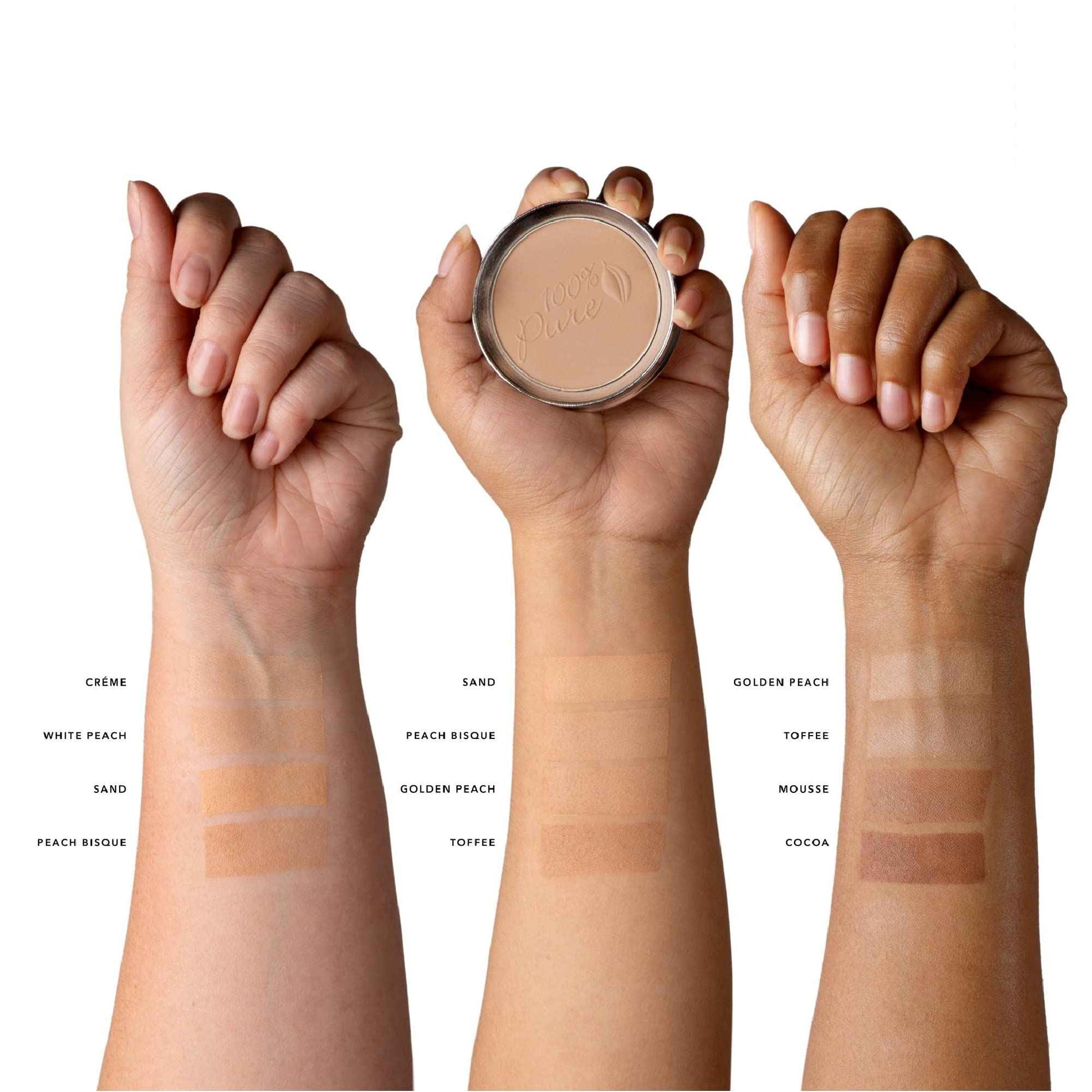 100% PURE Powder Foundation Matte Finish Face Makeup - Oil Absorbing Pressed Poreless Concealer - Vegan Fruit Pigmented Cocoa Color (Deep Shade w/Neutral Undertones) - 0.32 Oz