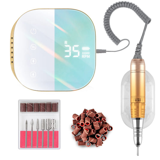 Madenia Rechargeable Nail Drill for Acrylic Nails, Professional 35000rpm Portable Nail Drill Cordless Manicure Drill Machine Nail Art Electric Nail File