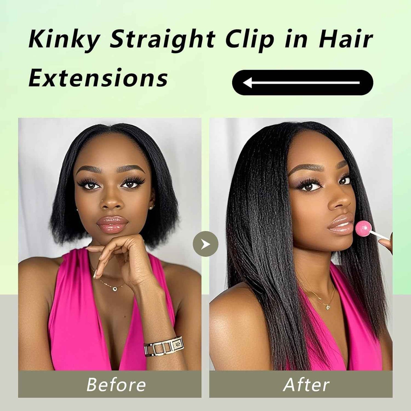 Kinky Straight Clip in Hair Extensions Human Hair for Black Women 8A Brazilian Kinky Real Hair Extensions Clip in Human Hair Full Head Natural Color 8pcs 18 Clips 120g/Set (16 Inch)