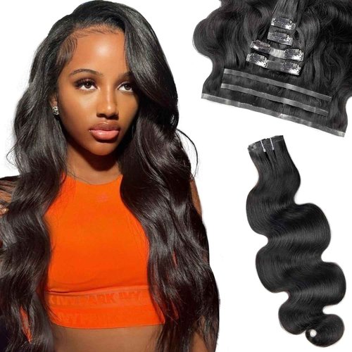 Liqusee Seamless Clip In Hair Extensions Real Human Hair Invisible PU Skin Weft Body Wave Clip Ins 100% Unprocessed Brazilian Remy Human Hair Extensions 7pcs with 16Clips 110g（Natural Black,18 inch）