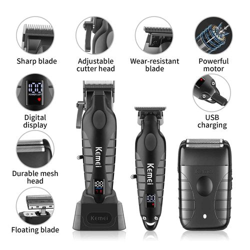 KEMEI Professional Hair Clippers for Men, Cordless Barber Clippers Set and Trimmers Kit, Rechargeable Electric Foil Shaver & Beard Trimmer, Men's Facial Grooming, Hair Cutting Tools, Gifts for Men