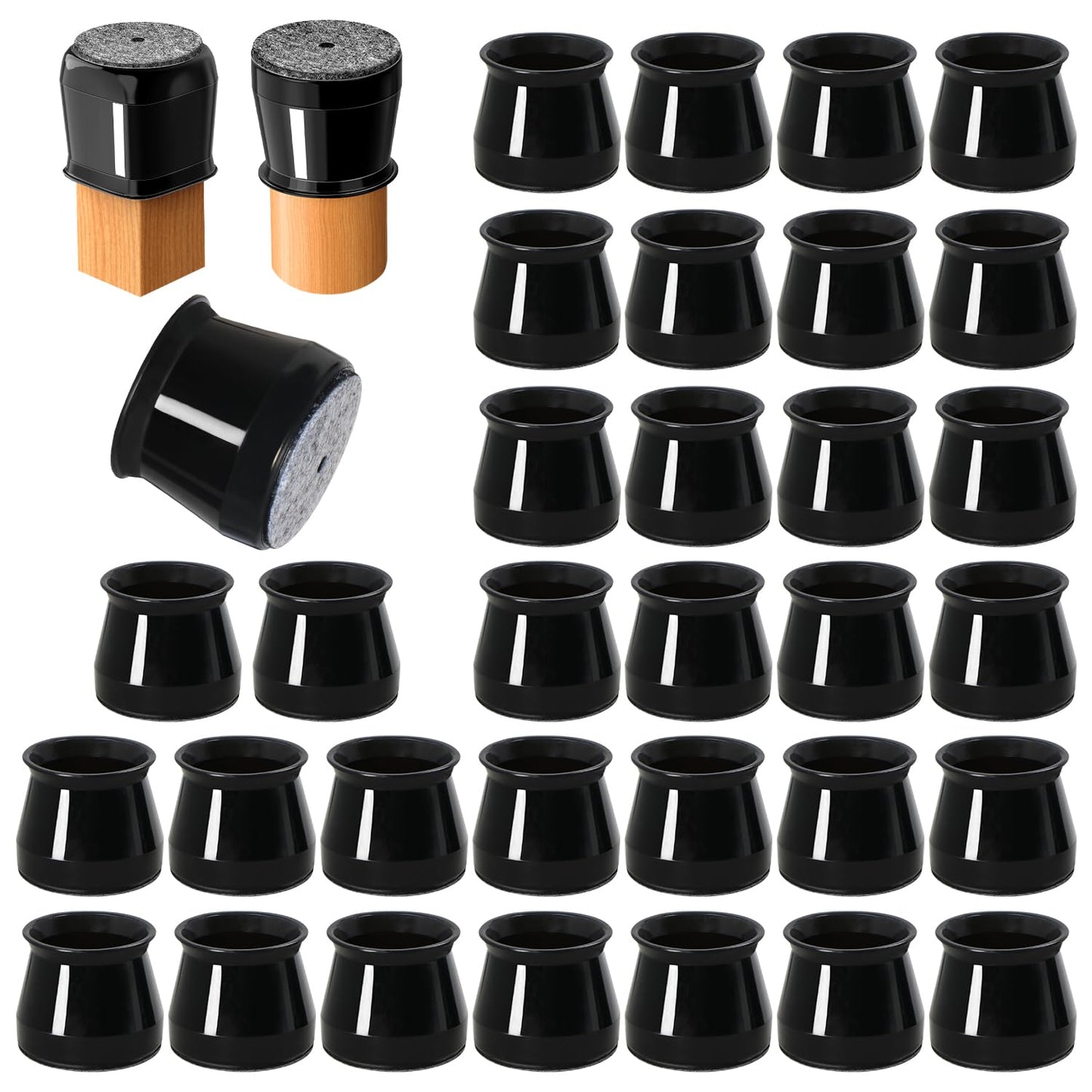 32 Pcs Chair Leg Protectors for Hardwood Floors, Silicone Felt Furniture Leg Cover Pad for Protecting Floors from Scratches and Noise, Smooth Moving, Large(Fit Round Diameter：1-5/16" to 2")