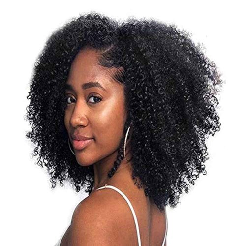 SAEIALL Hair Mongolian Afro Kinky Curly Clip In Hair Extensions Afro Kinky-curly Human Hair Clip Ins 4C Mongolian Virgin Remy Human Hair (18inch, natural black)