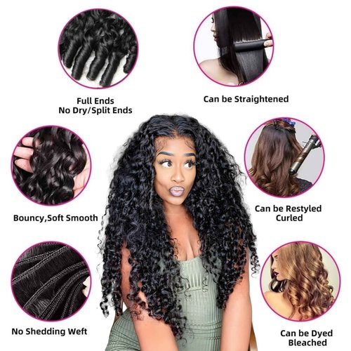 Burmese Curly Bundles Human Hair 3 Bundles Brazilian Virgin Remy Hair Wet and Wavy Quick Weave for Women Water Wave with Spiral Curly End 100% Unprocessed Hair Extensions Natural Black 18 20 22 Inch