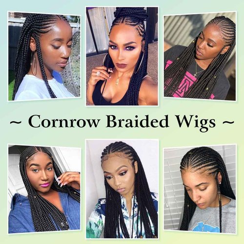 Vecago 36 Inch Cornrow Braided Wigs for Black Women, Knotless 13x8 Box Braid Lace Front Wigs with Baby Hair Black Synthetic Corn Braid Wig