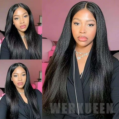 Kinky Straight Clip ins 8Pcs 110g 24 Inch Kinky Straight Clip in Hair Extensions Real Human Hair Brazilian Remy Human Hair Extensions for Women Per Set with 20 Clips Double Weft Natural Black