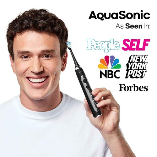 Aquasonic Duo Series PRO UV - ADA Accepted Electric Toothbrushes with UV Sanitizer - Inductive Charging Base - 5 Modes with Smart Timers - 10 Proflex Brush Heads & 2 Travel Cases