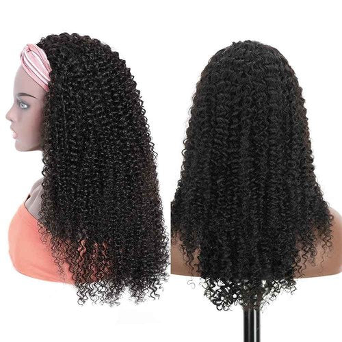 XSY Headband Wig Human Hair Kinky Curly Wigs for Black Women Curly Human Hair Wigs Briazilian Curly None Lace Front Machine Made Wigs Human Hair 26 inch Natural Color