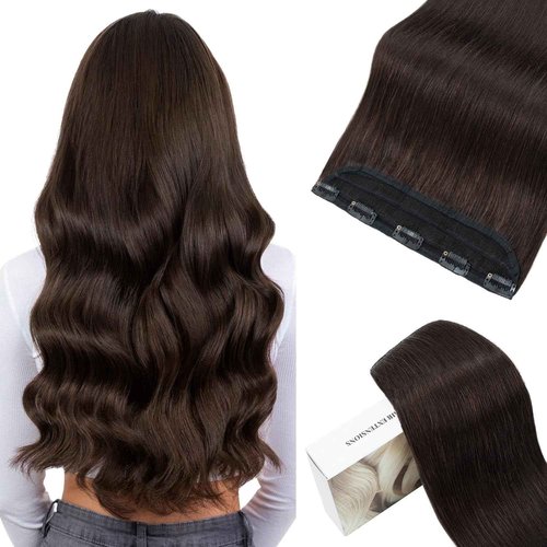 TESSHAIR 5 Clip One Piece Clip in Hair Extensions Real Human Hair 22 Inch Human Hair Clip in Extensions Dark Brown 3/4 Full Head Hair Extensions Clip ins Long Straight 100g
