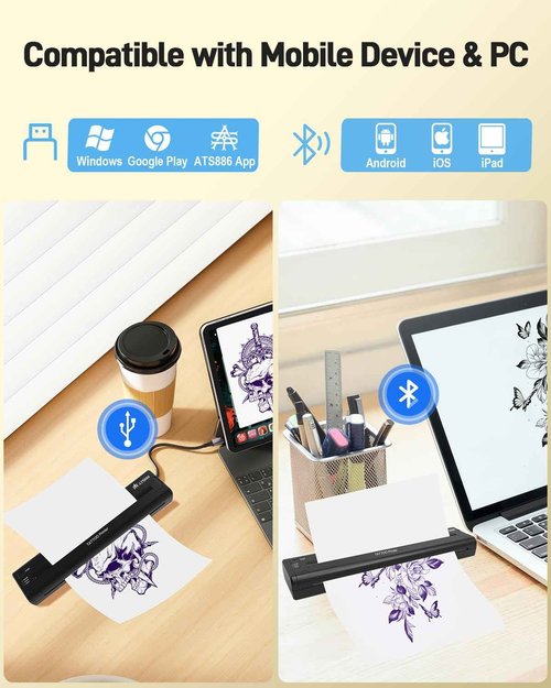 YILONG Tattoo Stencil Printer, Bluetooth Thermal Transfe Machine - Portable ATS886 Tattoo Printer Machine for Artists & Beginners Supplies,Compatible with Smartphone/Pc