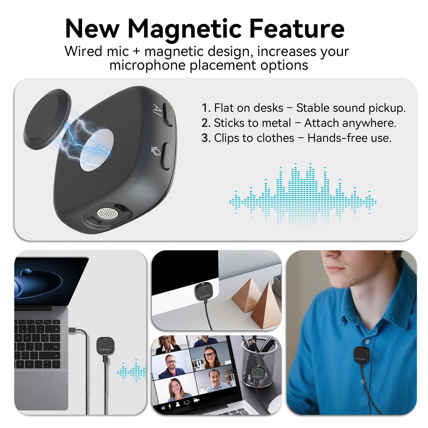 AIRHUG Conference USB Microphone, Desktop Computer Mic, Noise Canceling, Mute Button & LED Indicator, Plug & Play for Video Conference, Gaming, Online Class, Compatible with Windows & MacOS
