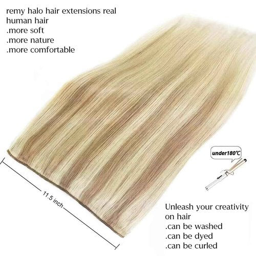 Hair Extensions 18 Inch Hair Extensions Real Human Hair Light Blonde to 613 Blonde Straight Balayage Extensions with Transparent Fish Line