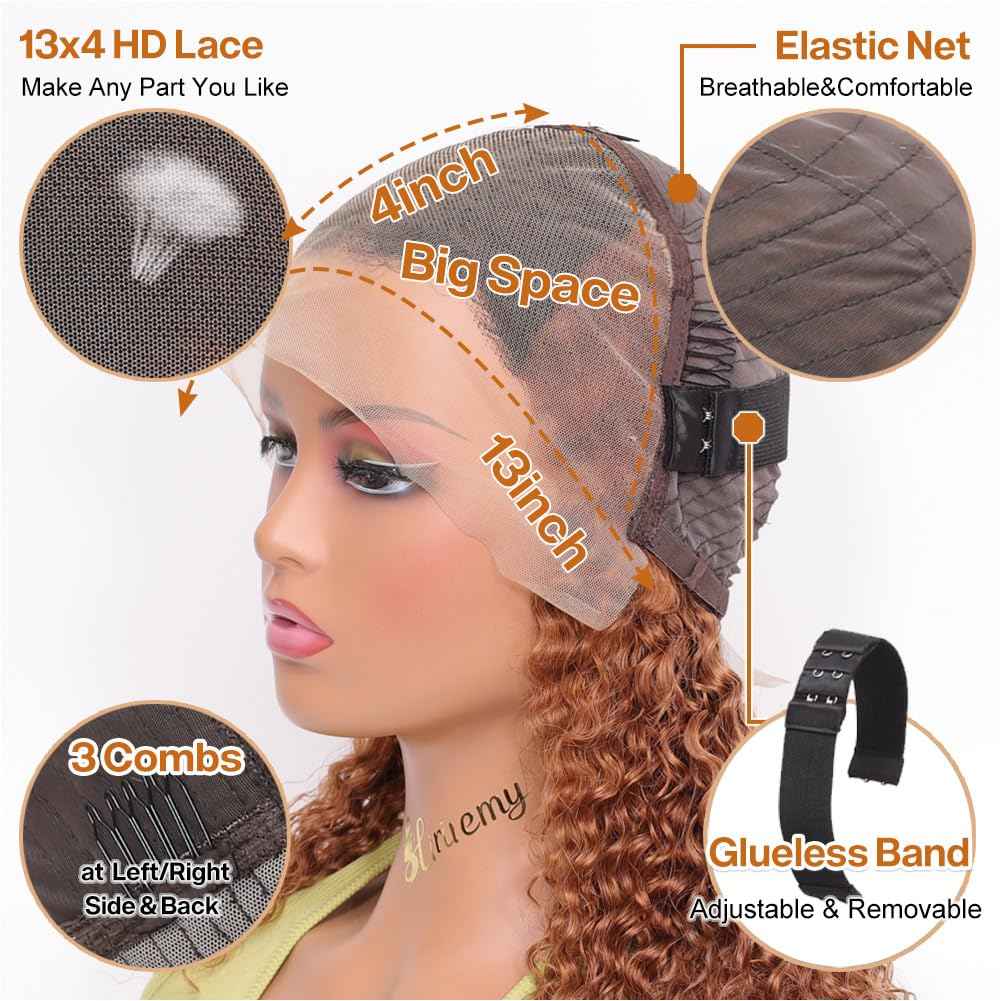 HIRIREMY Curly Bob Wig Human Hair Deep Wave 13x4 HD Lace Front Wigs For Black Women Human Hair Pre Plucked Wear And Go Glueless Short Wet And Wavy Ombre Honey Blonde Highlight Color 4/27 16 Inch