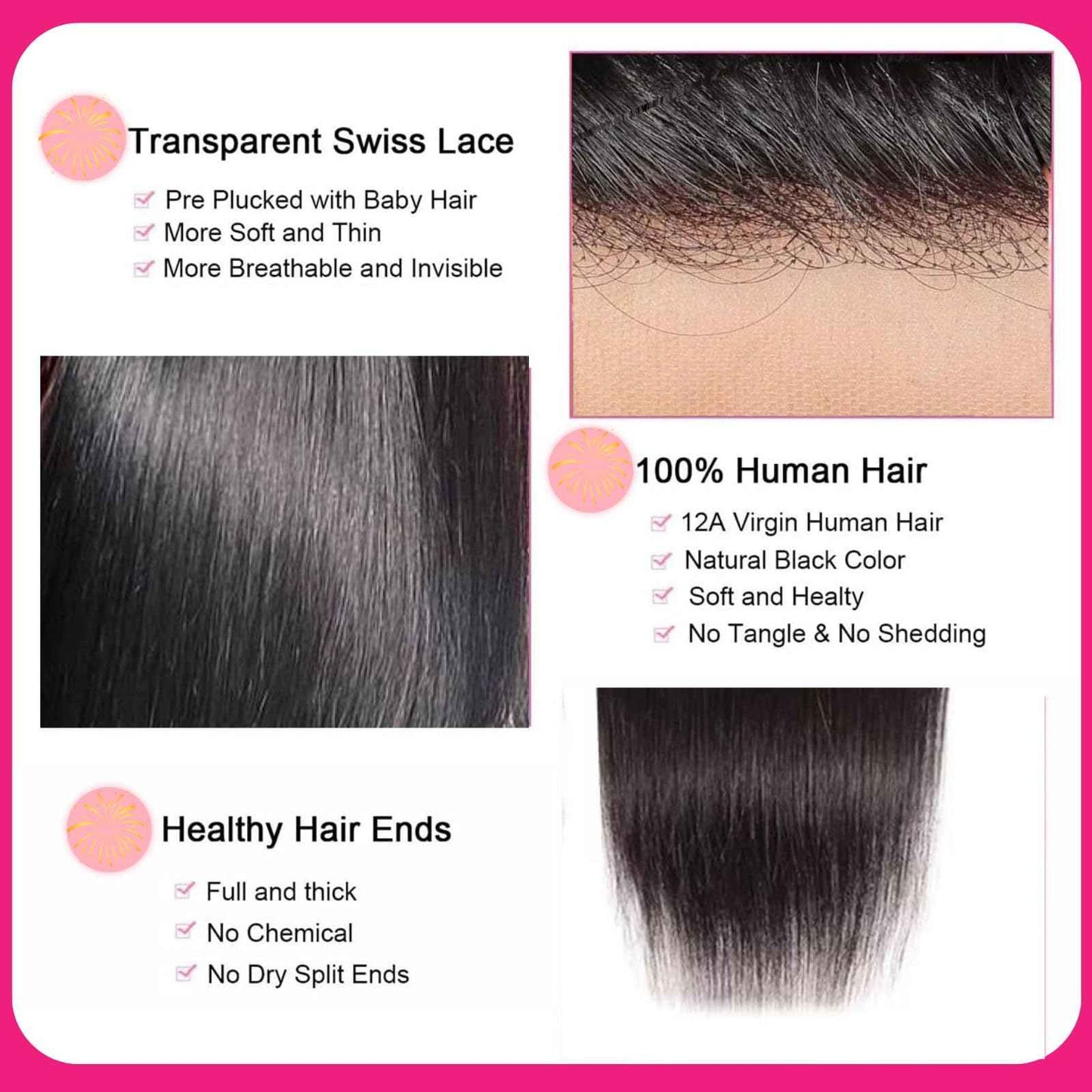 2x6 Closure, Straight Human Hair Hd Lace Closure Invisible Skinlike 2 by 6 Hd Lace Middle part Bleached Knot Pre-Plucked Natural Hairline 18 Inch 2 6 Frontal Hd Closure Natural Black 18inch