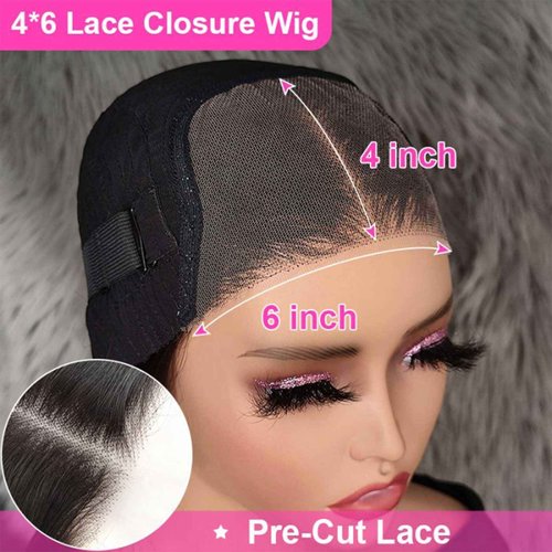 VIVIBABI Wear & Go Glueless Wigs Human Hair Pre Plucked Pre Cut Kinky Straight Glueless Wig for Beginners 6x4 Lace Closure Wigs Human Hair for Black Women 180% Density Natural Color 24Inch