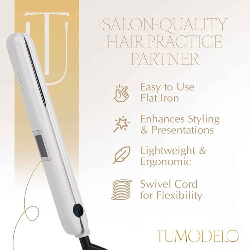 TuModelo Professional Hair Straightener – Ceramic Tourmaline Technology for Sleek & Curly Styles, Fast Heat-Up, Adjustable Temperature Professional Flat Iron, 1" Inch