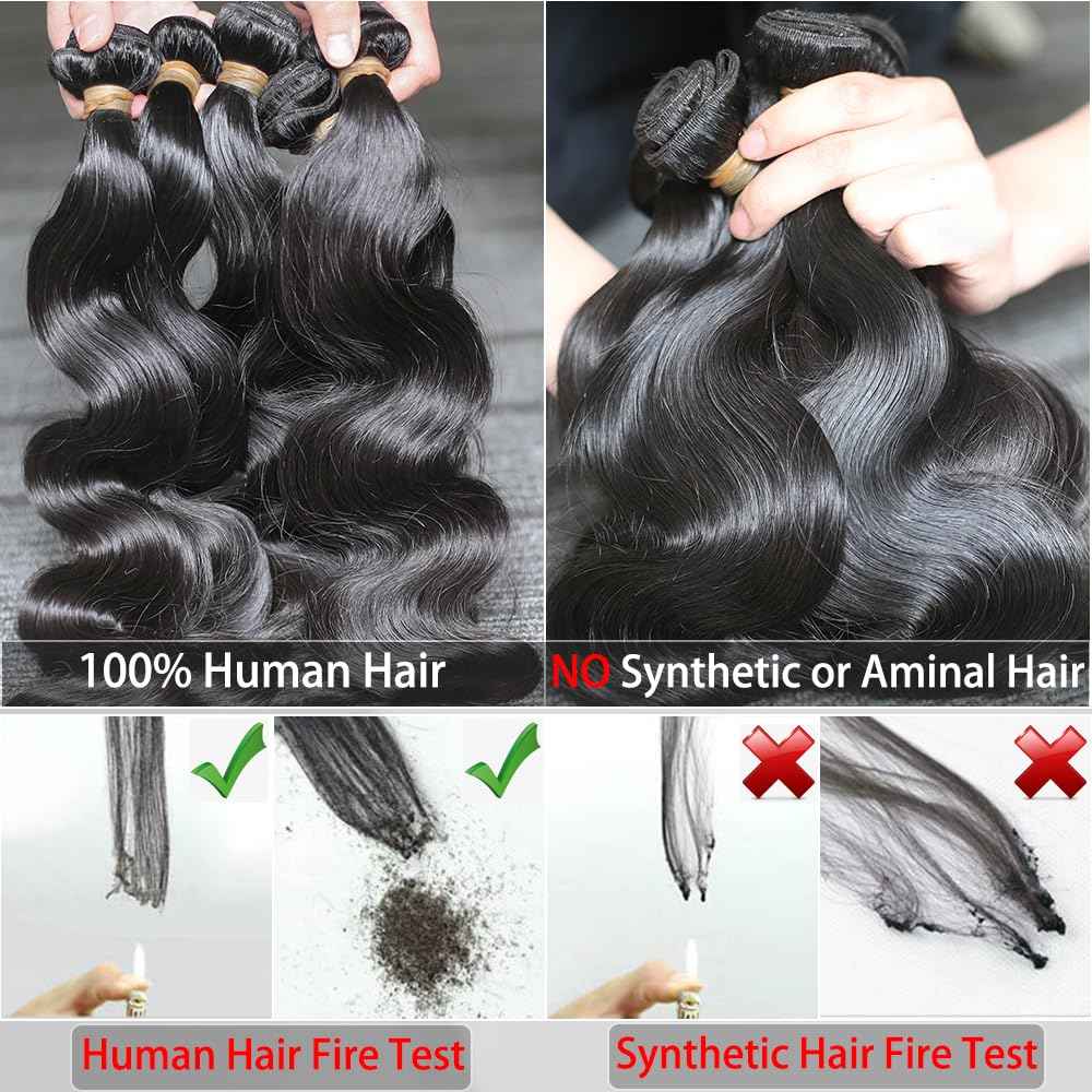 12A Body Wave Bundles Human Hair 24 Inch Brazilian Jet Black Bundles Human Hair Extensions