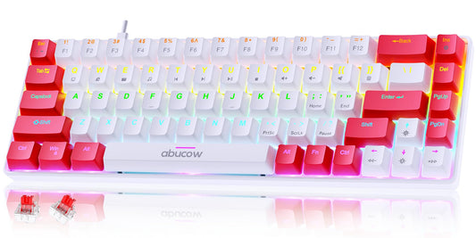 abucow 60% Mechanical Keyboard with Colorful Backlight 68-Key Gaming Keyboard White Red Keycaps - Red Switches for a Premium Typing and Gaming Experience PC Mac (White-Red)